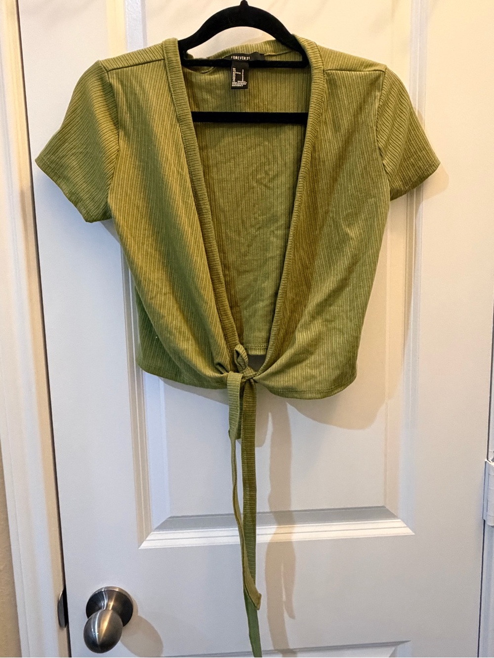 Forever 21 Tie-Front Ribbed Crop Top - Olive Green Size Small Side Tie